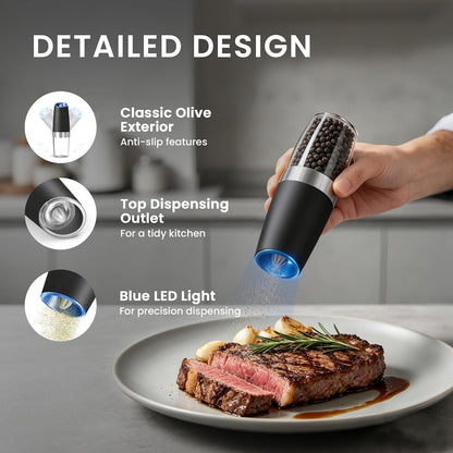 UNNEES Battery Operated Gravity Salt And Pepper Grinder Set, 2 Pcs (Black)