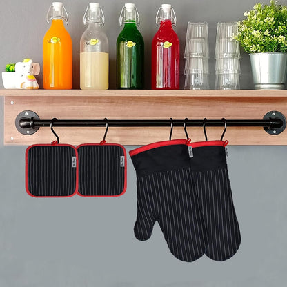 Oven Mitts and Pot Holders Sets,6 Pcs Oven Mitts and Potholders with Recycled Cotton High Heat Resistant Extra Thick Long Oven Mitts for Cooking(Black)