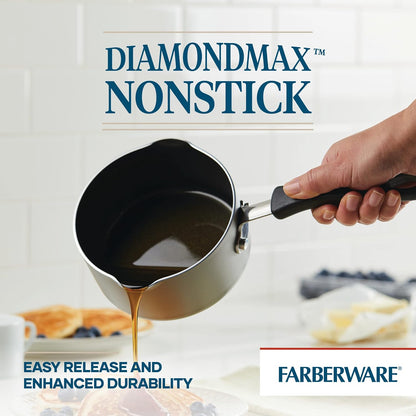 Farberware Cookstart DiamondMax Nonstick Straining Saucepan, 3-Quart, Black