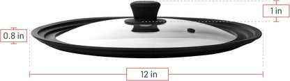 Universal Lids for Pots, Pans and Skillets - Tempered Glass with Vented Silicone Rim and Heat-Resistant Handle - Fits Multiple Cookware Sizes - Dishwasher & Microwave Safe (Single, 11",12",12.5")