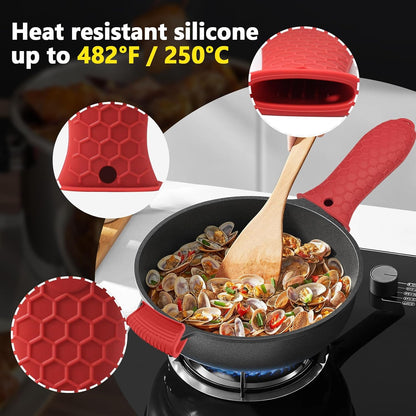 Bonsicoky 4 Pieces Silicone Hot Handle Holder Sleeve Set - Non-Slip, Heat Resistant Covers for Cast Iron Cookware - Perfect for Frying Pans, Casseroles, and Large Pots - Red