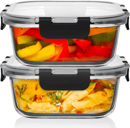 Razab 2 PC 1200ML / 41 Oz Glass Food Storage Containers with Lids - Airtight & Leakproof - Microwave/Oven/Freezer Safe - BPA Free - Ideal for Meal Prep, Storing Leftover & Lunch