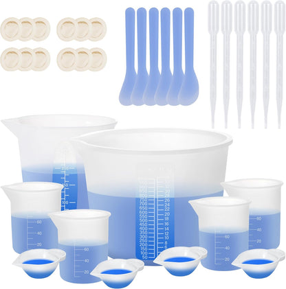 KISREL Silicone Measuring Cups for Resin, Resin Supplies with 600&100ml Cups, Resin Mixing Cups, Silicone Stir Sticks, Epoxy Mixing Cup