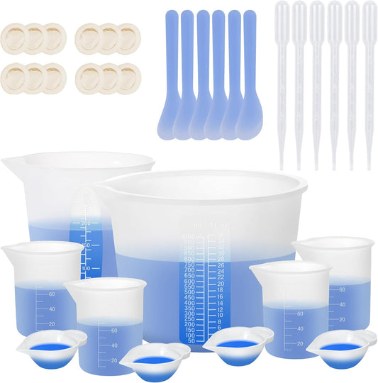 KISREL Silicone Measuring Cups for Resin, Resin Supplies with 600&100ml Cups, Resin Mixing Cups, Silicone Stir Sticks, Epoxy Mixing Cup