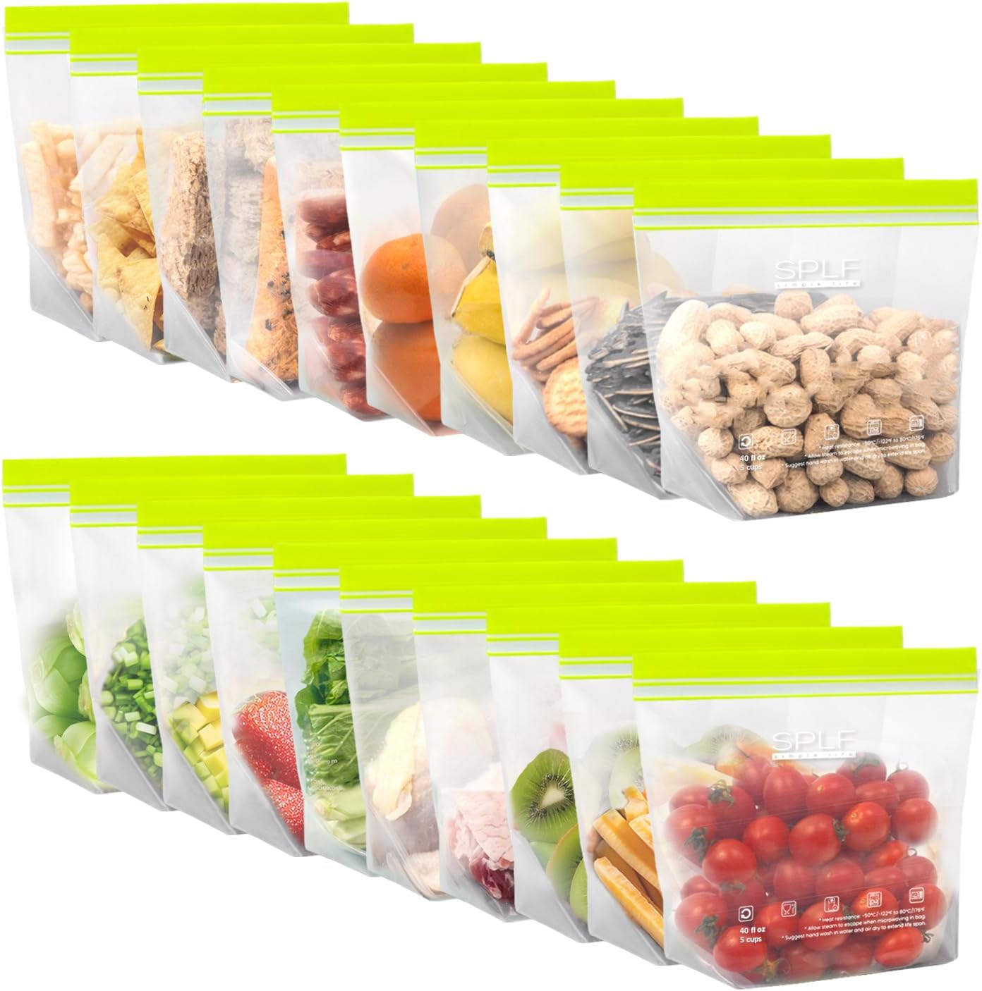 SPLF 12 Pack Reusable Gallon Freezer Bags Dishwasher Microwave Safe, 1 Gallon BPA Free Leakproof Food Storage Bags, Silicone Free Containers for Meal Prep, Fridge Kitchen Organization