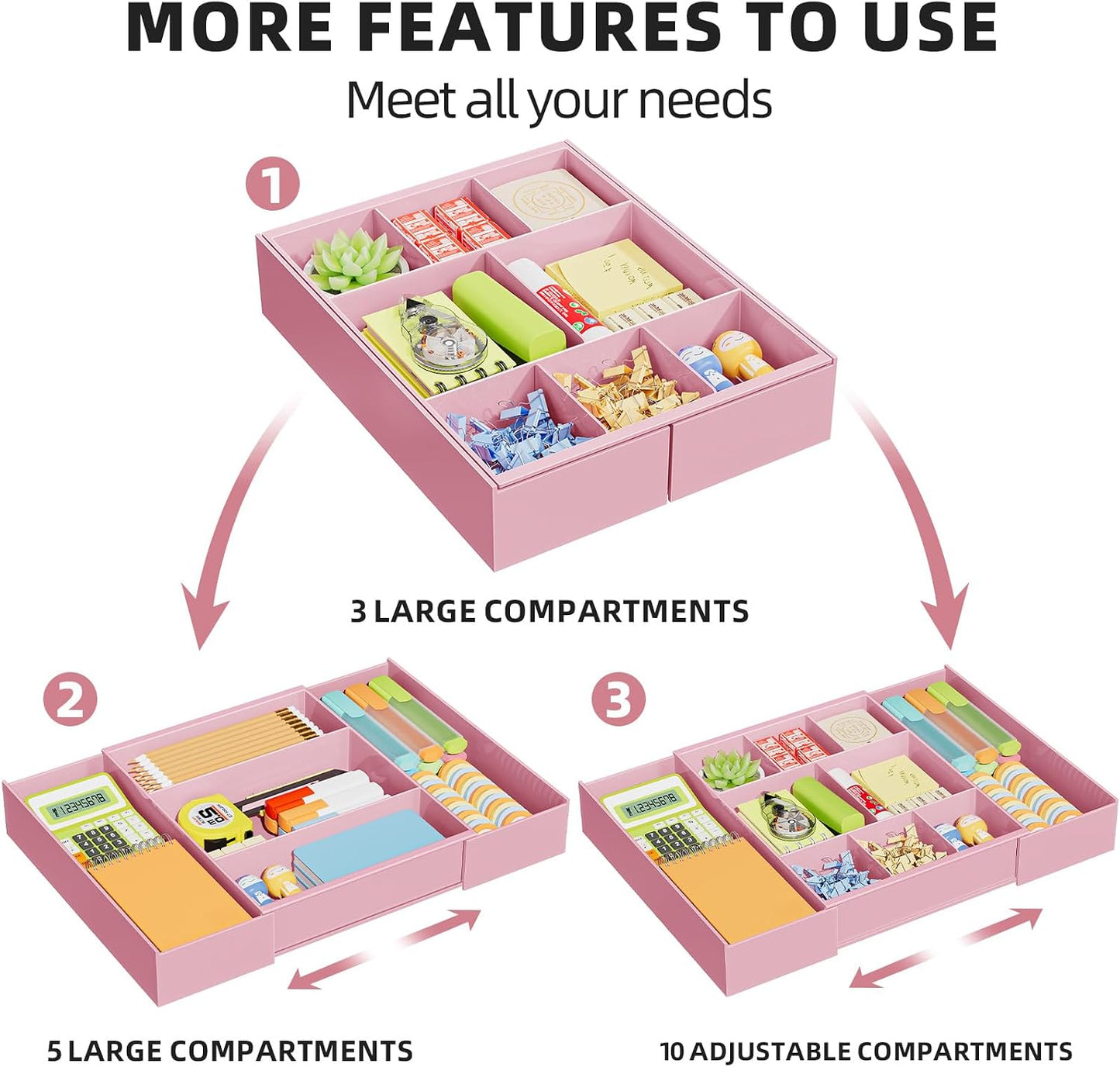 Marbrasse Expandable Desk Drawer Organizer, Clear Plastic Drawer Organizer Tray with 10 Adjustable Compartments, Desk Organizers and Accessories, 5 Drawer Dividers for Office Supplies, Makeup(Clear)