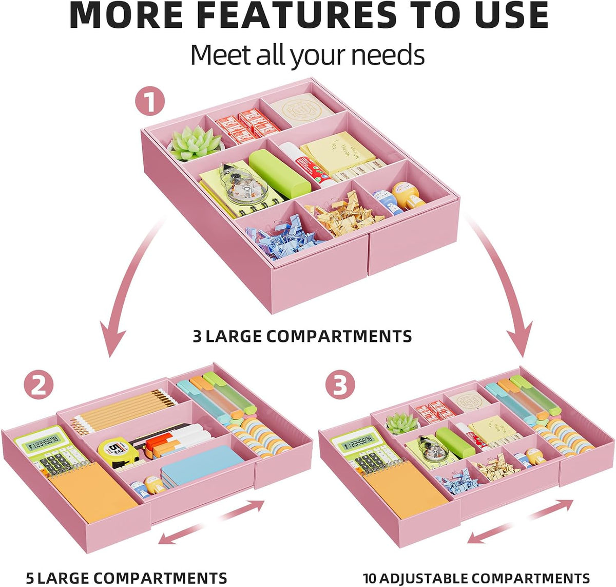 Marbrasse Expandable Desk Drawer Organizer, Clear Plastic Drawer Organizer Tray with 10 Adjustable Compartments, Desk Organizers and Accessories, 5 Drawer Dividers for Office Supplies, Makeup(Clear)