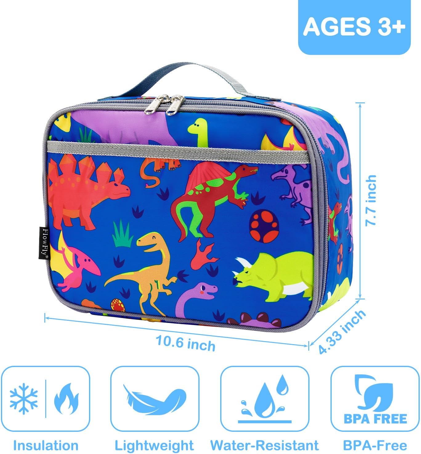 FlowFly Kids Lunch box Insulated Soft Bag Mini Cooler Back to School Thermal Meal Tote Kit for Girls, Boys, Black