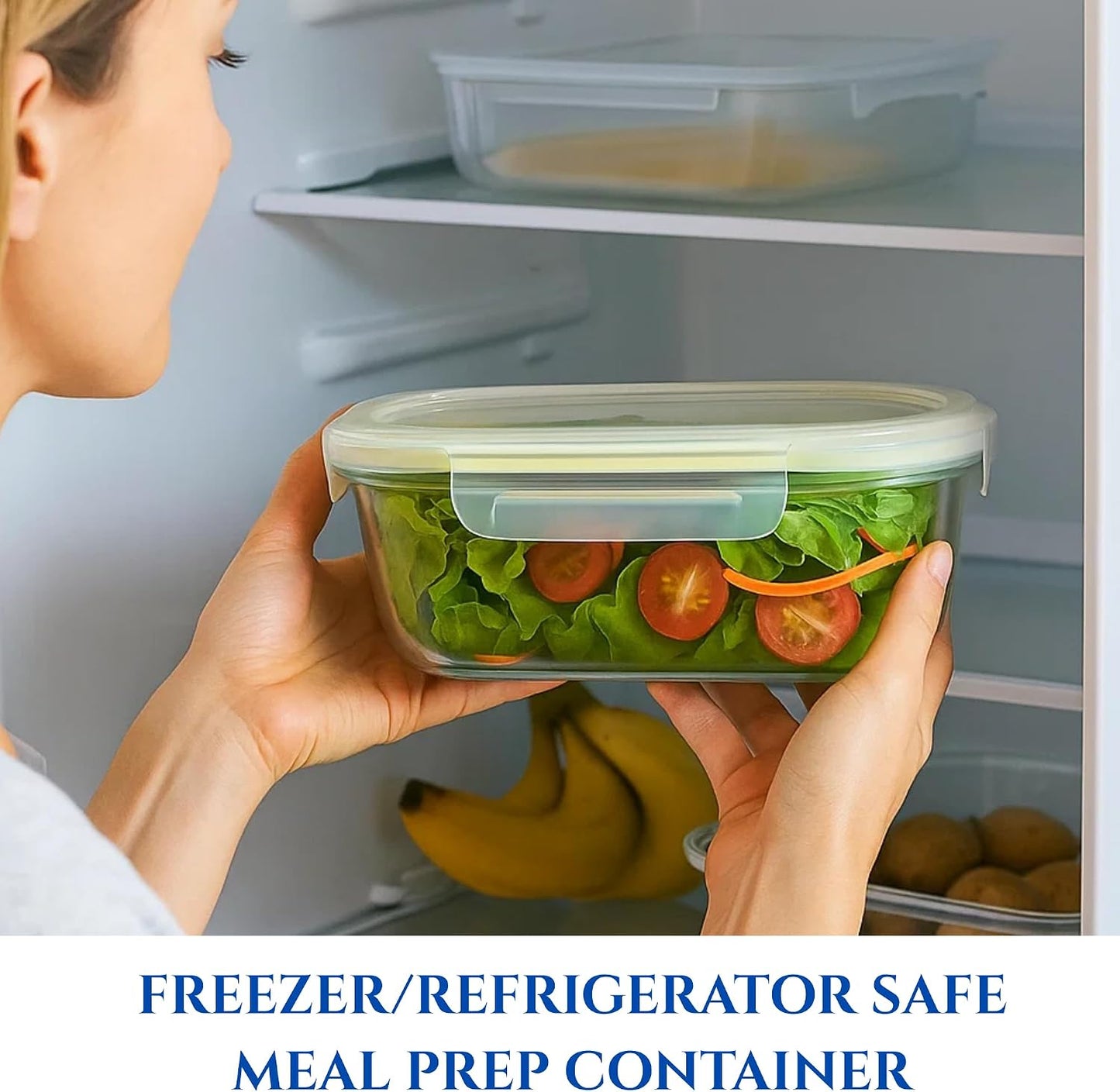 Neoflam 2 Compartment Glass Food Container with Airtight Lid – Divided Oval Bento Lunch Box with Vent, Reusable Meal Prep Storage, Microwave, Oven & Dishwasher Safe (37 oz, 1.1 Liter, 4.6 cups)
