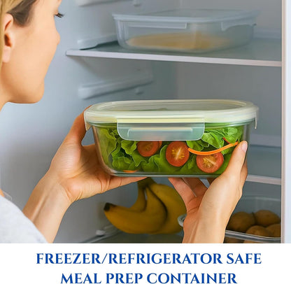 Neoflam 2 Compartment Glass Food Container with Airtight Lid – Divided Oval Bento Lunch Box with Vent, Reusable Meal Prep Storage, Microwave, Oven & Dishwasher Safe (37 oz, 1.1 Liter, 4.6 cups)