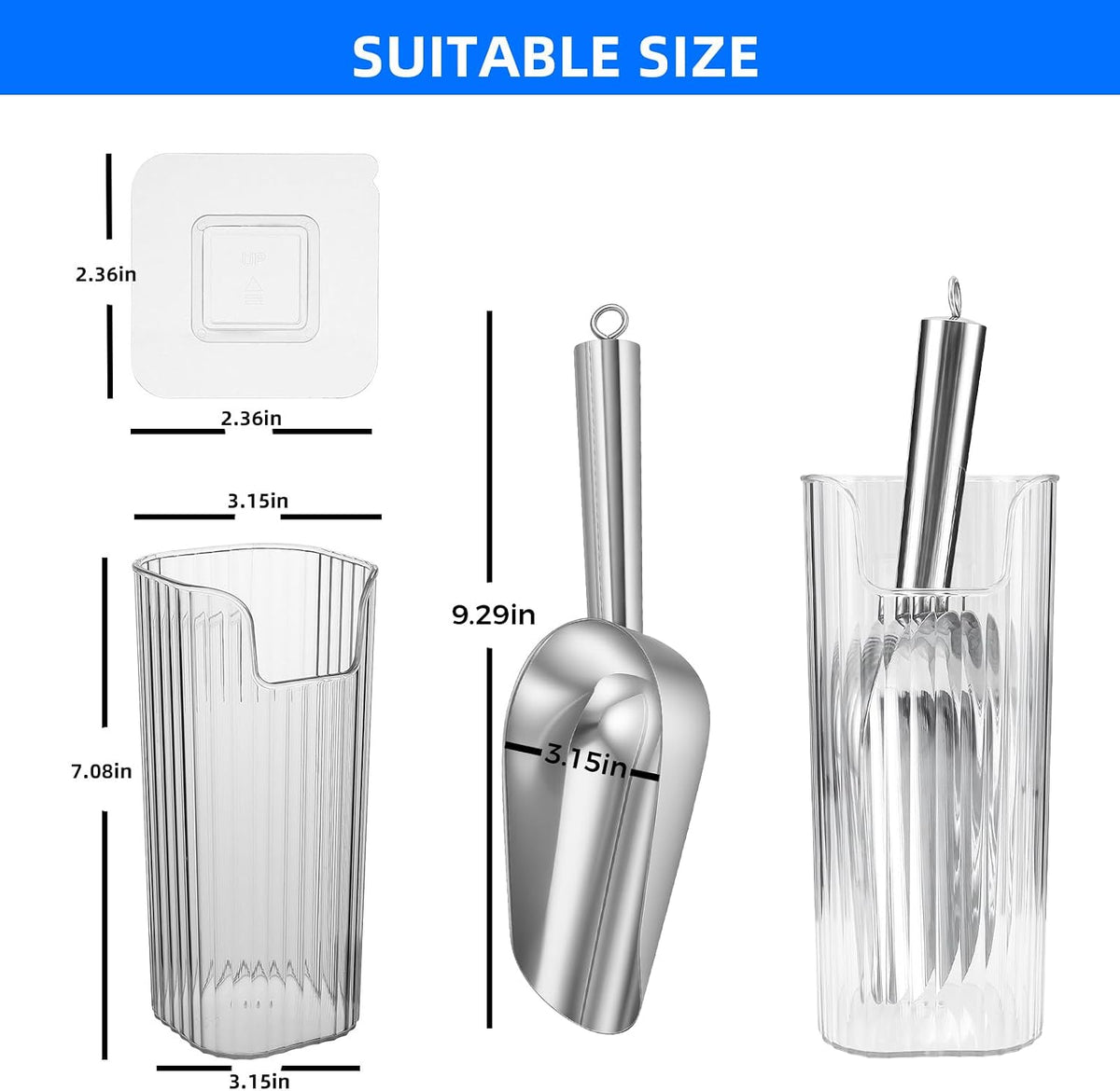 Acrylic Ice Scoop With Plastic Holder For Freezer and Ice Machine