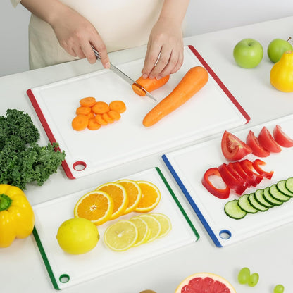 Kikcoin Plastic Cutting Boards for Kitchen, 3-Piece Large Cutting Board Set Dishwasher Safe Chopping Boards with Non-slip Feet and Juice Grooves, Gray