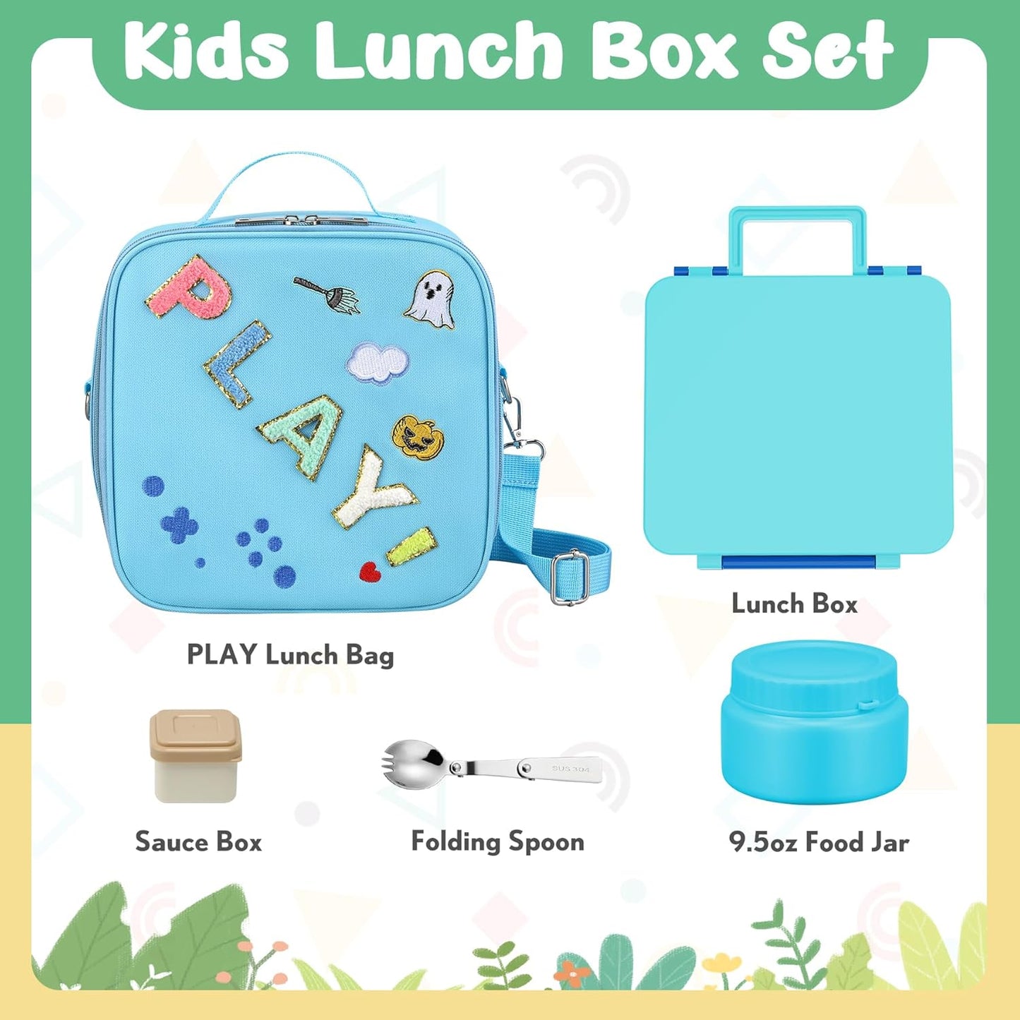 Kids Bento Lunch Box with Thermo, Include 9oz Soup Thermo, Kids Leakproof Lunch Box with 4 Compartment, Insulated Lunch Bag for Girls Boys to School Travel