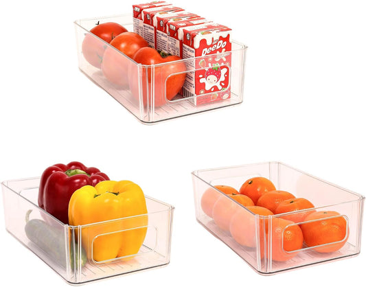 Refrigerator Organizer Bins 12 Pack Stackable Fridge Organizers with Handles Clear Freezer Storage Containers for Pantry, Cabinets,Shelves, Drawer – BPA-Free Plastic Kitchen Organizers