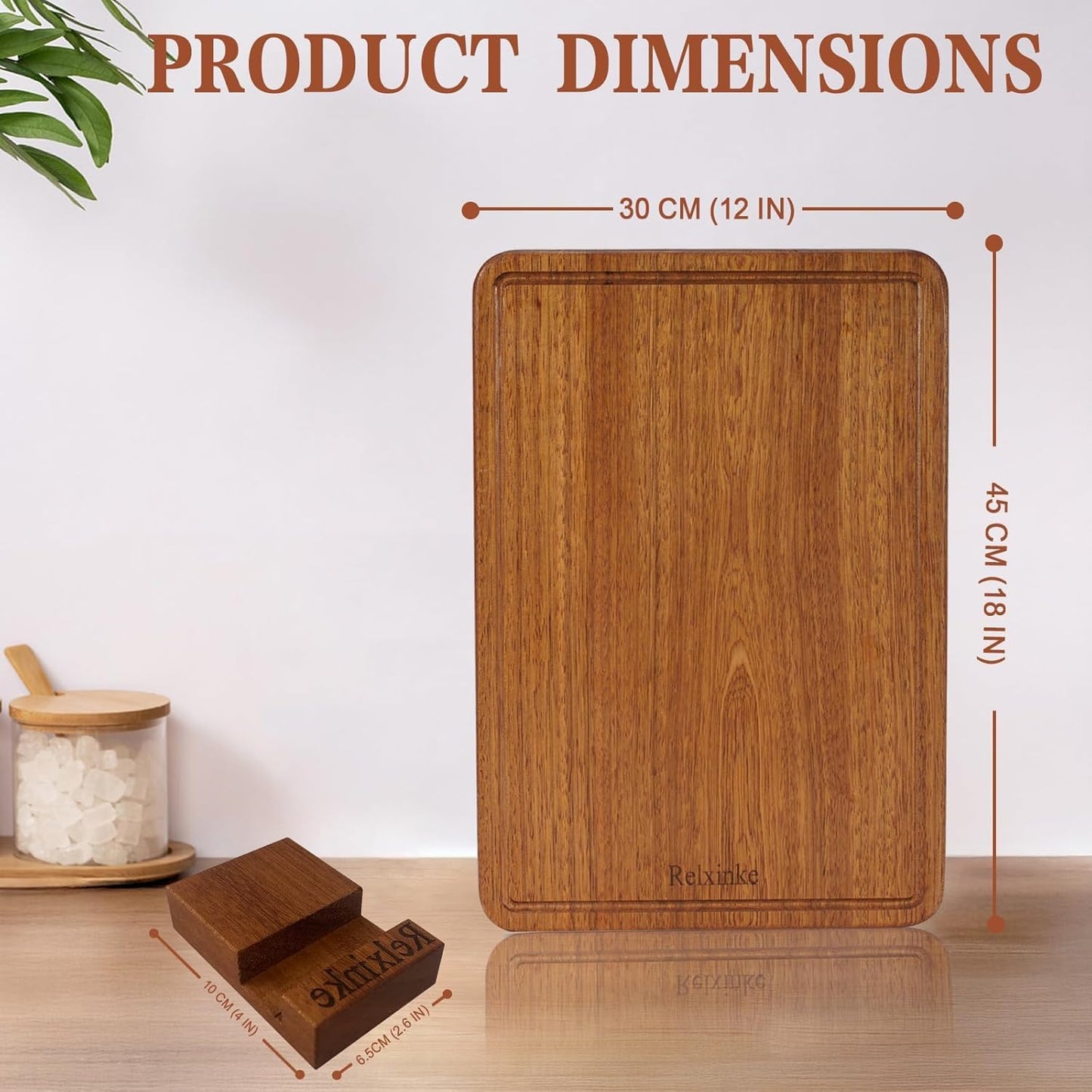 Solid Teak Wood Cutting Board Set One Piece Non Glued Large Thick Crack Resistant Wooden Chopping Board with DeepJuice Grooves Built in Handles for Kitchen Meat Bread 15x10.2IN &11.8 * 7.9IN