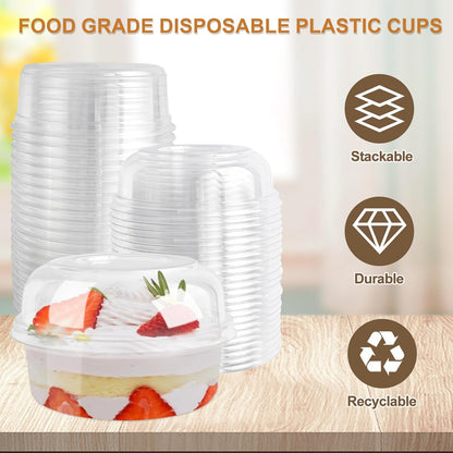 Disposable Food Containers With Lids And Spoons 50 Pack 12 oz Mini Parfait Dessert Cups Take Out Meal Prep Salad Bowls For Lunch, Plastic Ice Cream Bowls Pet, Acai Bowl, To-Go Party Containers(12oz)