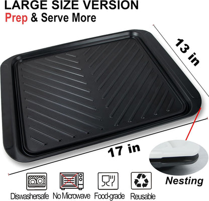 ECOIOU Extra Large Grilling Prep and Serve Trays, 17.3x13 inch BBQ Tray for Raw and Cooked Food, Melamine Serving Trays for Food, Set of 2, Black and White
