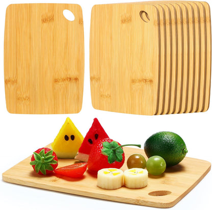 FoldTier 12 Pcs Wood Cutting Boards Bulk 8 x 6 Inch Small Kitchen Charcuterie with Oval Hole Kitchen Serving Chopping Boards for Pizza, Bread, Charcuterie, Fruit, Vegetables(Bamboo)