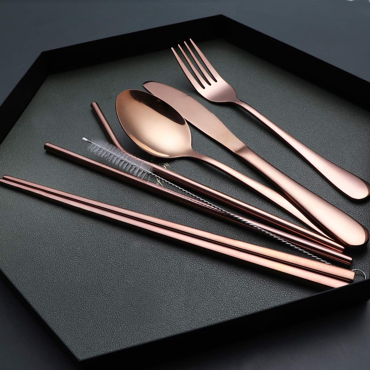 Portable Stainless Steel Flatware Set, Travel Camping Cutlery Set, Portable Utensil Travel Silverware Dinnerware Set with a Waterproof Case (Pink)