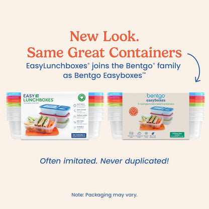 Bentgo Easyboxes - Original Stackable Lunch Boxes - Reusable 3-Compartment Food Containers for Kids and Adults - Bento Lunch Box for Meal Prep, School, & Work - BPA Free, Set of 4 (Earth Tones)