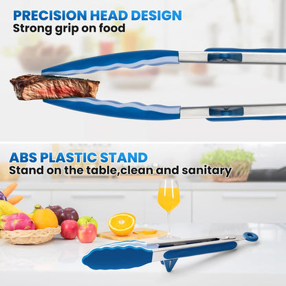 3 Pack Silicone Tongs for Cooking,Maywe Tanso 9 Inch Cooking Kitchen Tongs with Silicone Tips,Nonstick Stainless Steel Tongs for Steak Pie Pizza Pasta Spaghetti Salad BBQ Buffet