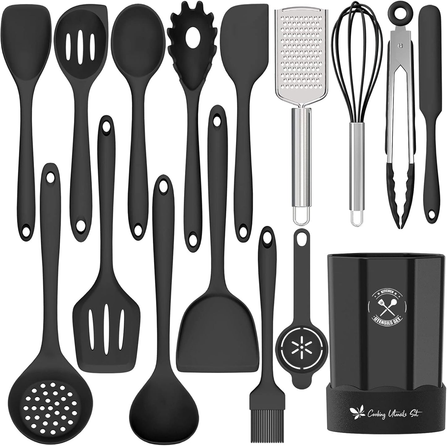 Silicone Kitchen Utensils Set, 16-Piece Silicone Cooking Utensils by Deedro, Heat Resistant Kitchen Tools Set with Holder, Nonstick Spatula Kitchen Gadgets for Cooking & Baking, Colorful
