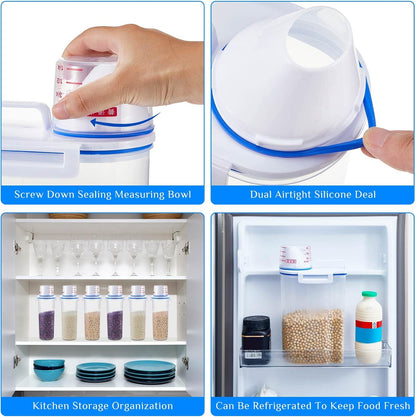 Suclain 6 Pcs Rice Airtight Storage Container 3 to 5Lbs with Pour Spout,Measuring Cup Food Storage Holder Dispenser for Oatmeal Flour Grain & Pet Cat Dog Food Container