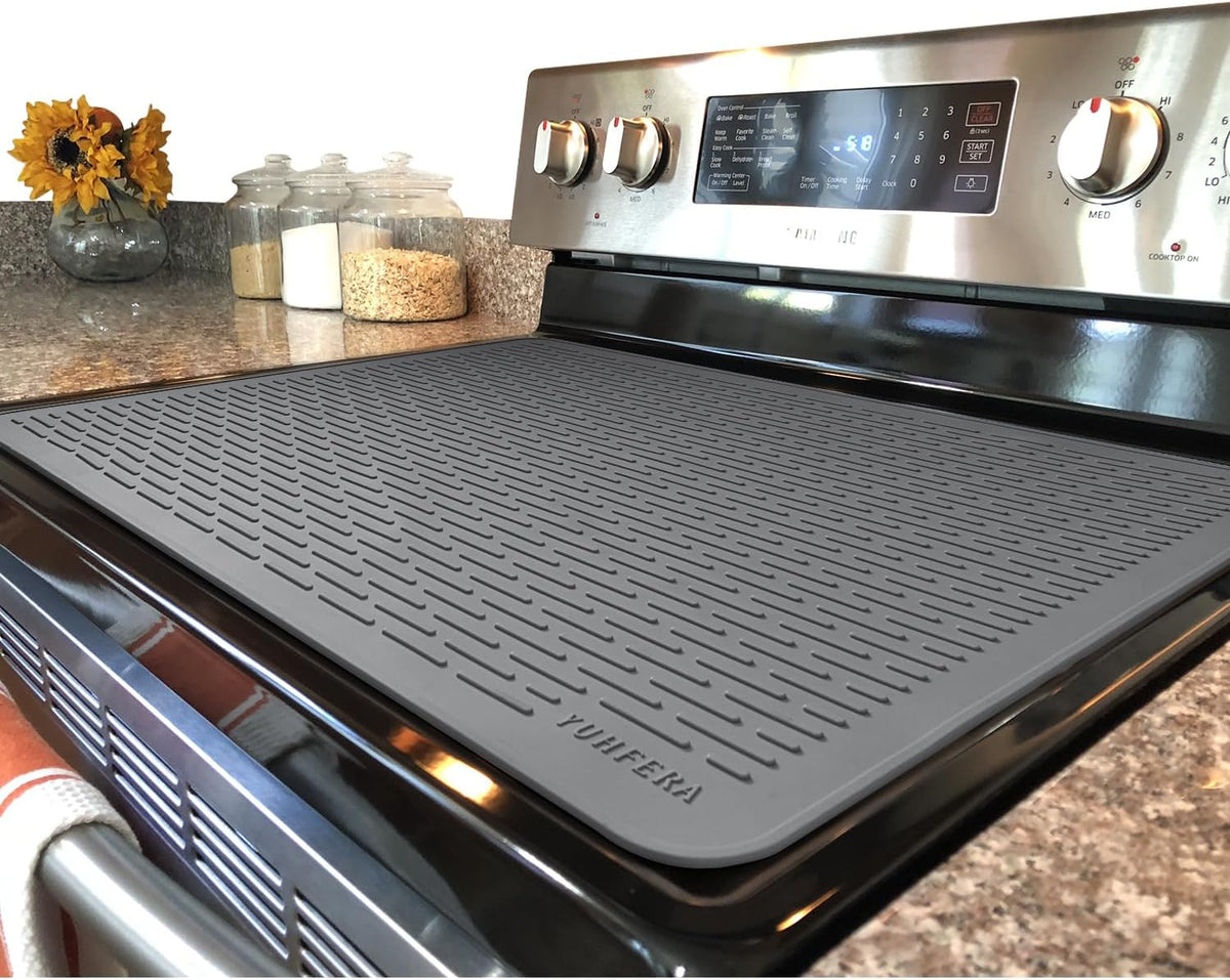 YUHFERA Stove Top Cover for Electric Stove - Silicone Stove Mat for Glass Top, Glass Cooktop Protector For Kitchen,Multi-functional Oven Covers for Electric Stove (Black,28 x 20)