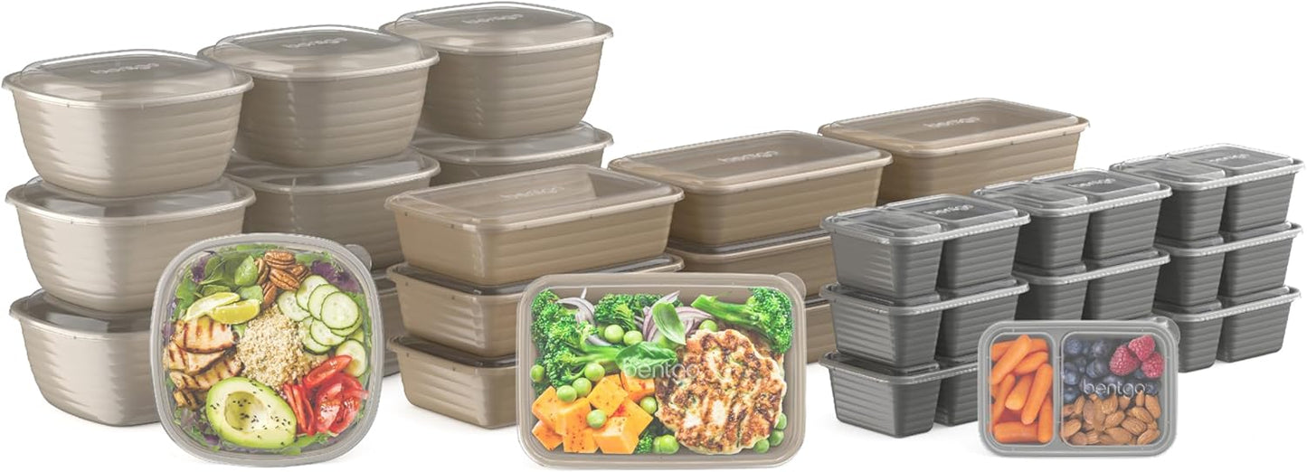 Bentgo Prep 60-Piece Variety Meal Prep Kit - Reusable PFAS & BPA-Free Food Containers 1-Compartment Trays, Prep Bowls, & Snack Boxes - Microwave, Freezer, & Dishwasher Safe (Rich Shades)