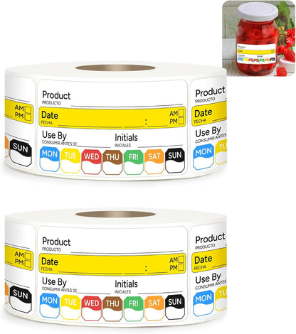 500 Pcs 1 inch X 2 inch Restaurant Quality Shelf Life Food Rotation Labels, Self-Adhesive Removable for Reusable Containers, Food Safety Date Sticker, Leftover Labels (1 * 2in-500pc-Yellow6)