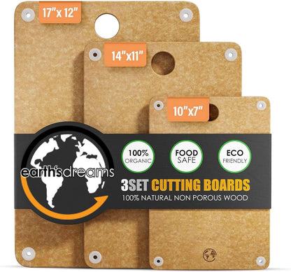 Earth's Dreams Composite Wood Cutting Board Set of 3 – Built In Juice Groove, Dishwasher Safe,Cutting Boards for Kitchen – Large, Medium & Small Non-Slip Wood Charcuterie & Chopping Boards (Tan/Black)