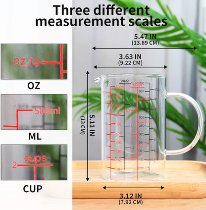 77L 3 Pack Glass Measuring Cup Set (1 1/4, 2 & 4 Cup) [Insulated handle, V-Shaped Spout], High Borosilicate Liquid Glass Measure Cup for Kitchen, Easy To Read, Dishwasher, Freezer, and Microwave Safe