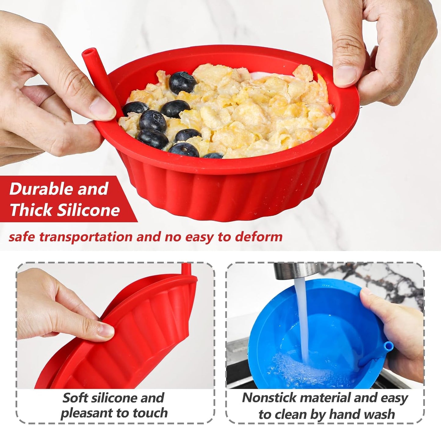 KOLUTI 6 Pack Silicone Bouillon Cups, 8oz Dessert Sauce Dipping Soup Prep Bowl, Small Ice Cream Creme Brulee Pudding Container, BPA Free, Oven, Microwave, Freezer and Dishwasher Safe