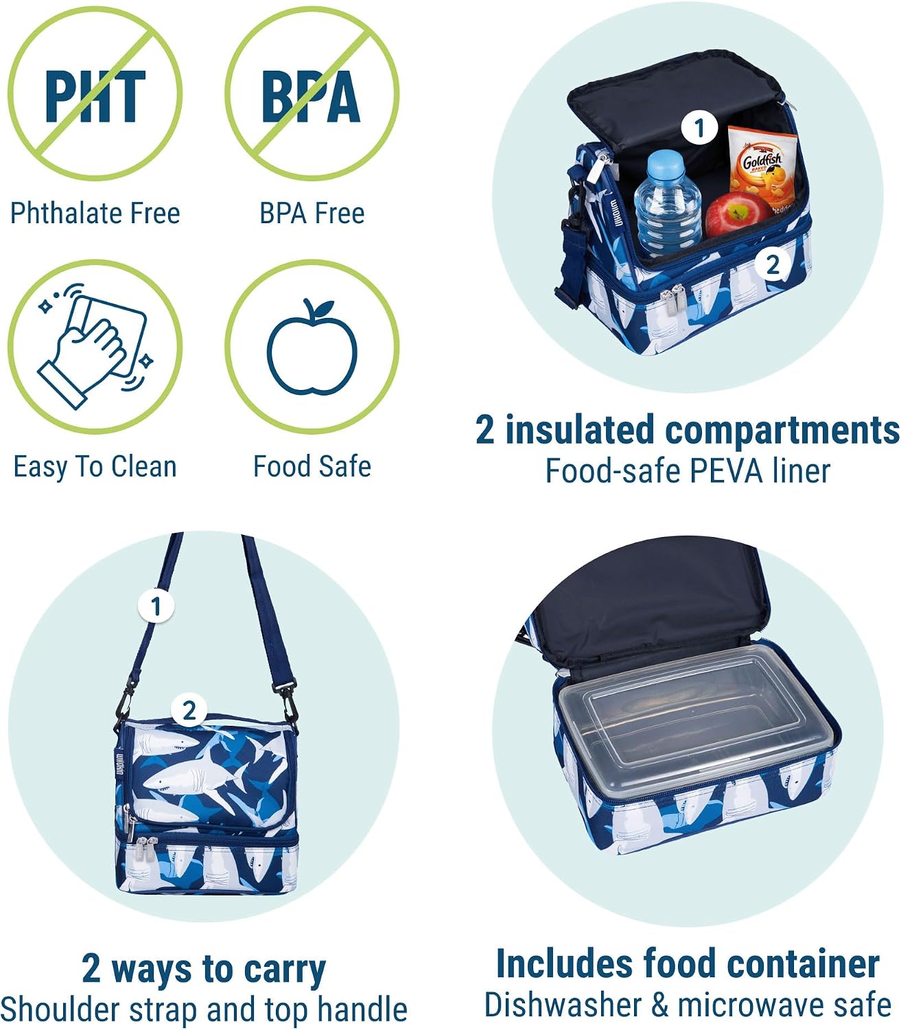 Wildkin Kids Two Compartment Insulated Lunch Bag – Keeps Food Hot or Cold, Easy-Clean Lining, Leak-Resistant & BPA-Free – Boys & Girls, Ideal for School, Travel & Daycare – Jurassic Dinosaurs