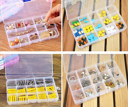 Yansanido 4 Pcs 15 Grids Clear 6.85 Inch X 3.85 Inch Adjustable Small Removable Clear Plastic Jewelry Organizer Divider Storage Box Jewelry Earring Tool Containers
