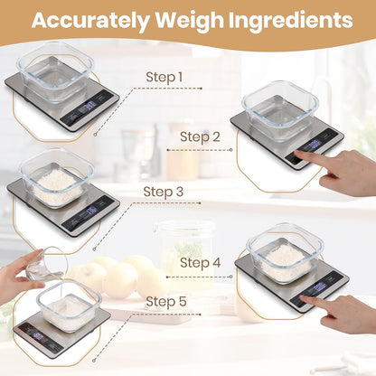 Food Scale, 11lb Kitchen Scale with 0.05oz/1g Precision, 6 Units Tare Function & LCD Display, Stainless Steel Digital Scale for Baking, Cooking, Meal Prep - Kitchen Gadgets & Gifts, Home Essentials