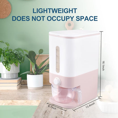 Rubtlamp 22.5-25 Lbs Pink Rice Dispenser, Rice Storage Container, Pink Rice Storage Container with Measuring Cup, Rice Holder Bucket for Household Kitchen Rice Soybean Corn