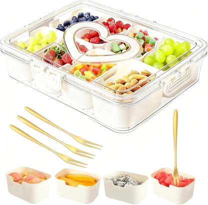 Snackle Box Container, Portable Snack Containers with Lids for Candy, Fruits, Nuts, Veggies, Snacks (White(2 Pack-4 Compartments))