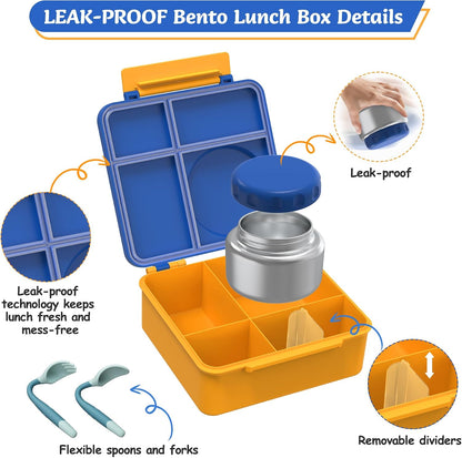 Bento Lunch Box Set for Kids with 8oz Soup Thermo, Leak-Proof Lunch Containers with 4 Compartment, Thermo Hot Insulated Food Jar and Foldable Fork Spoon, for Kids to School (pale pink)