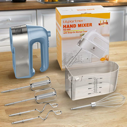 Hand Mixer Electric, 450W Kitchen Mixers with Scale Cup Storage Case, Turbo Boost/Self-Control Speed + 5 Speed + Eject Button + 5 Stainless Steel Accessories, For Easy Whipping Dough, Cream, Black
