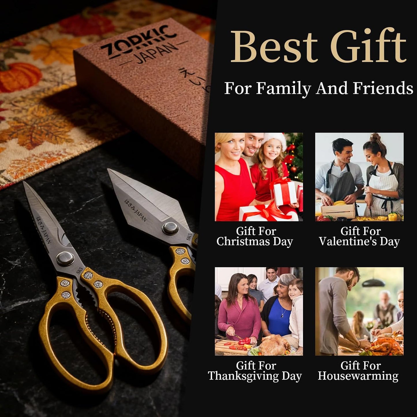 Kitchen Scissors Set Gold, Kitchen Shears, Sharp Meat Cutting Scissor Dishwasher Safe, Poultry Shear Heavy Duty, Japan Cooking Kitchen Scissors for Food Chicken Shears, Gifts for Men Women