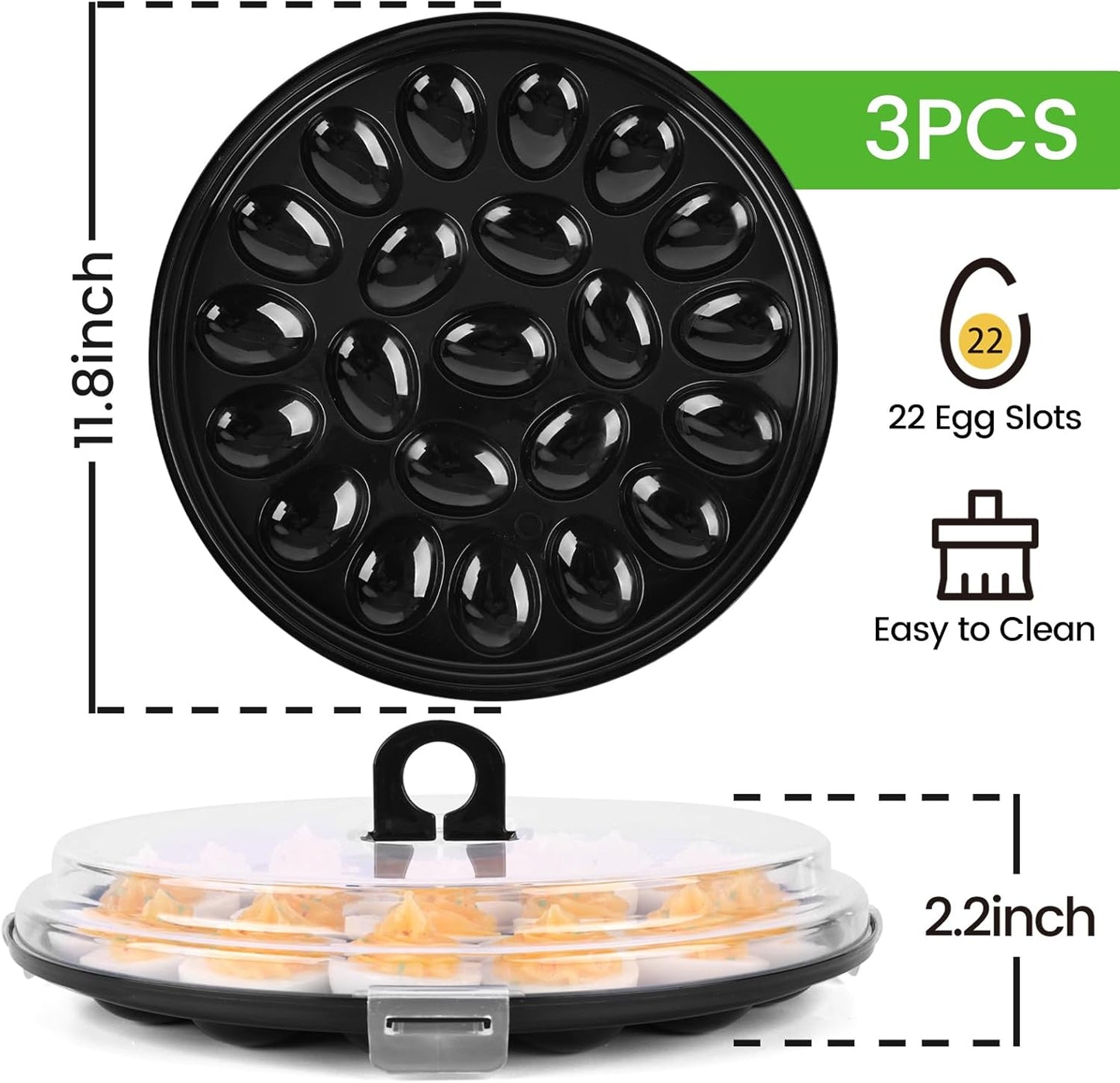 HANSGO Deviled Egg Containers with Lid, Deviled Egg Platter Carrier Holder Trays with 22 Slots for Holiday Party and Home Kitchen, Green