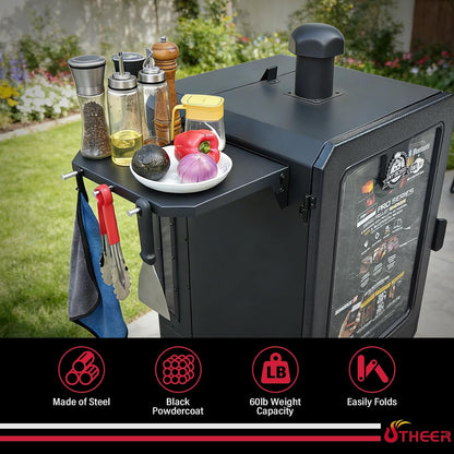 Pit Boss Pro Series II 4 Series Vertical Pellet Smoker Front Shelf, Folding Smoker Shelf for PBV4PS1 PBV4PS2, Grill Prep Table with 3 Hooks, Space Saving BBQ Shelf Attachment Pit Boss Accessories