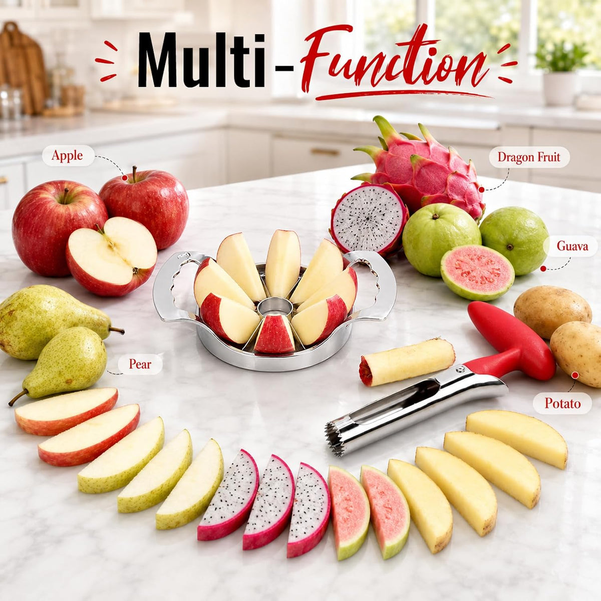 YYP Heavy Duty 8-Blade Apple Slicer, Extra Large Stainless Steel Apple Cutter & Corer, Sharp, Easy to Use, Dishwasher Safe for Apples & Fruits