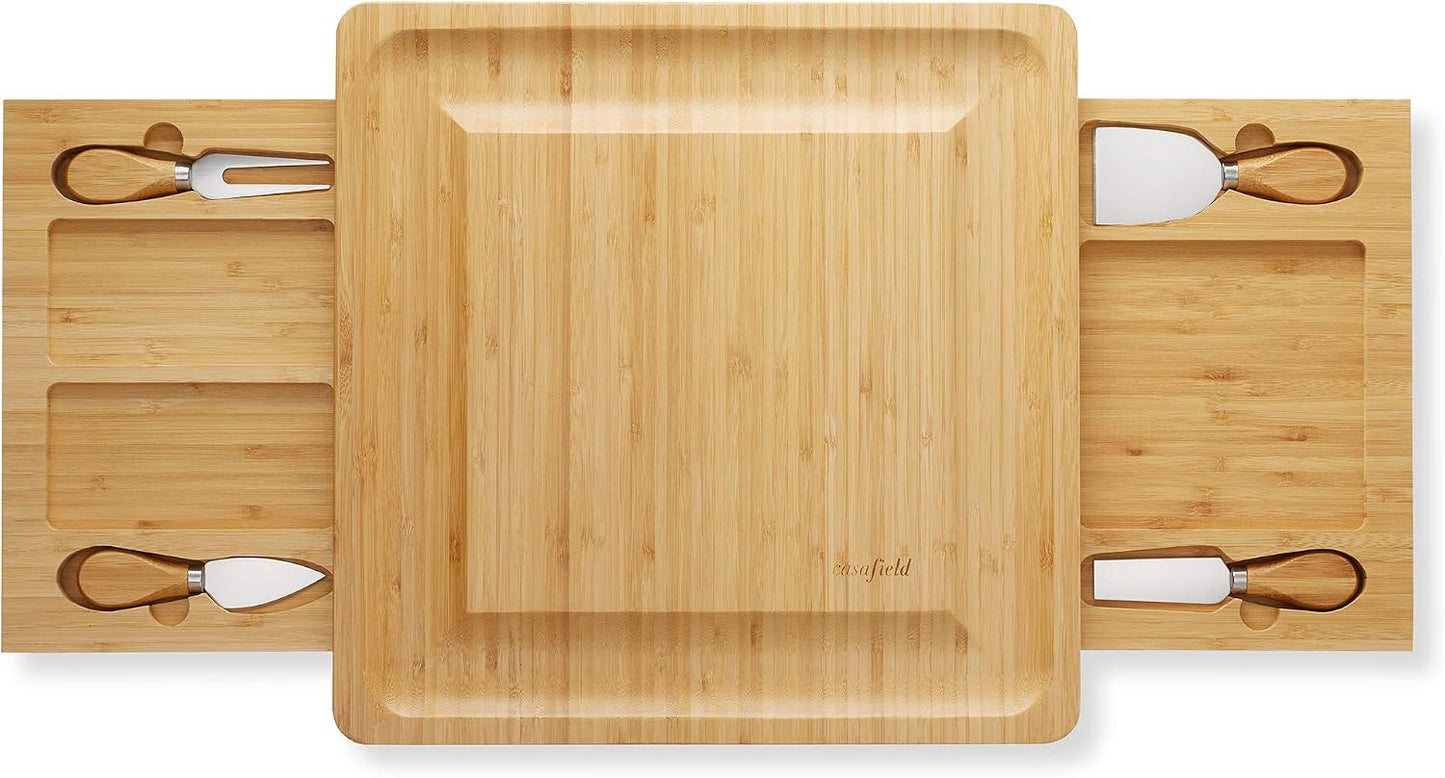 Casafield Bamboo Cheese Board and Knife Gift Set, Wooden Charcuterie Board Meat and Cheese Platter for Entertaining, Housewarming, Birthday, Wedding