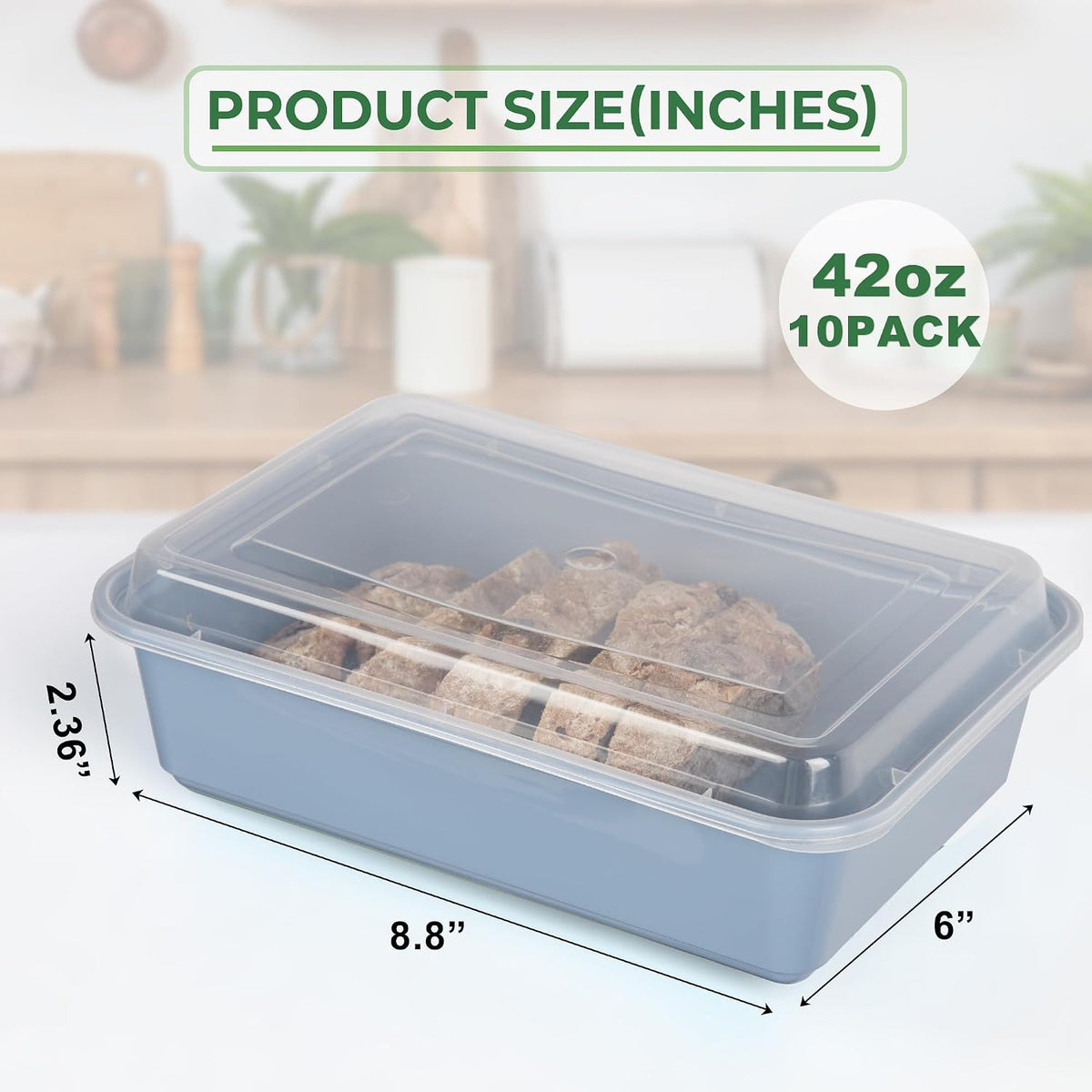 10 Pack 42 oz Meal Prep Containers, Reusable Plastic Food Prep Storage Containers with Printed Lids, Stackable, Leakproof, Microwave & Freezer & Dishwasher Safe,To Go Take Out Box