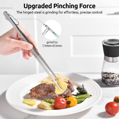 U-Taste 8"+10"+12" Kitchen Cooking Tweezer: 18/8 Stainless Steel Food-Grade Metal Food Tong, Flexible Pinching, Seamless-Welding and Sturdy for Serving Grilling Frying, Plating, Feeding (Pointed Tip)