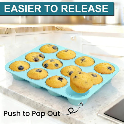CAKETIME Silicone Mini Muffin Pan, 24 Cups Nonstick Mini Cupcake Pan for Baking Muffin, Cupcake, Egg Bites, Fat Bomb, Light Blue