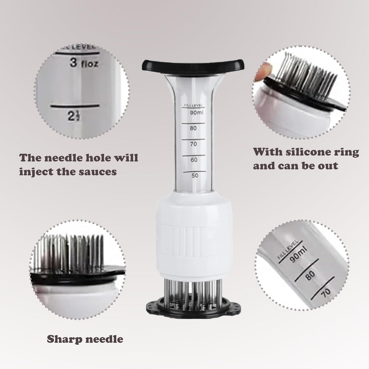 Meat Injector & Tenderizer, 90ML Marinade Injector for BBQ