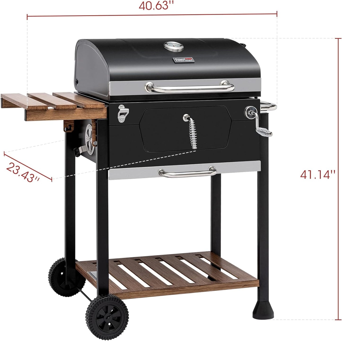 Royal Gourmet CD1824ET Movable Charcoal BBQ Grill with Foldable Side Tables, Outdoor Barbecue Grill with 470 Sq. In. Cooking Area for Outdoor Picnic and Camping Grilling, Black
